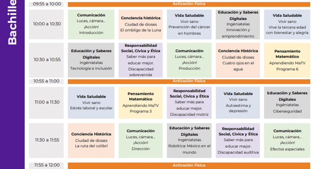 Materias y horarios de Bachillerato del 24 al 28 de agosto