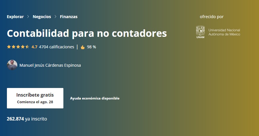 Curso gratuito de "Contabilidad para no contadores" impartido por la UNAM