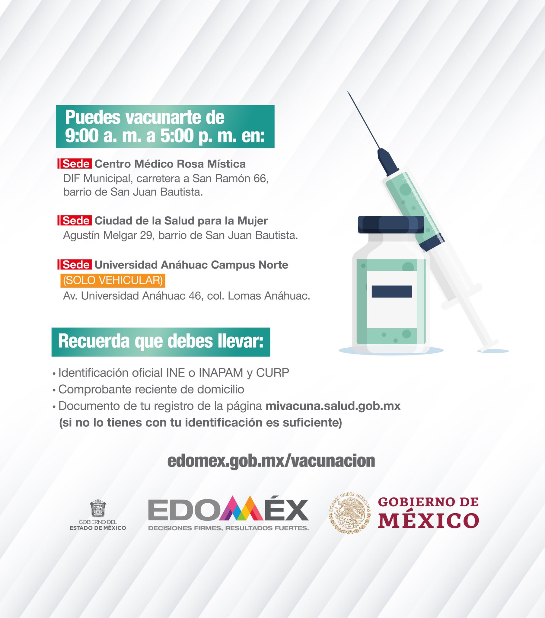 Del 29 al 31 de marzo se llevará a cabo la vacunación contra COVID-19 para las personas adultas mayores de Huixquilucan