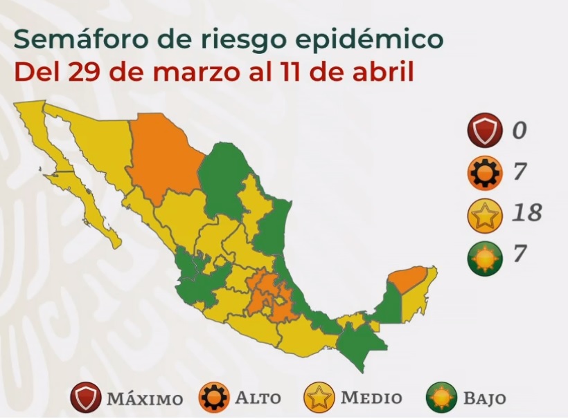 El Gobierno de México presentó el mapa actualizado del semáforo COVID de las entidades de la República Mexicana